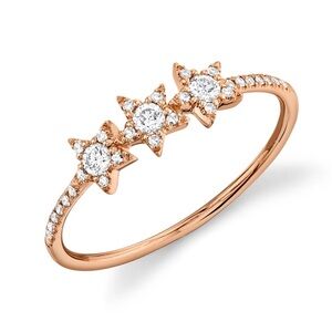 14k Rose Gold Star Diamond Ring - Women Jewelry